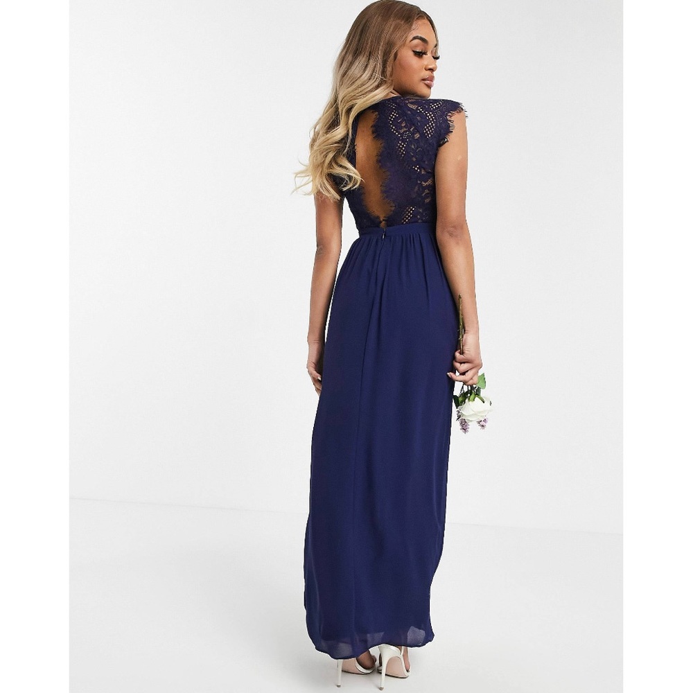 TFNC Petite - ASOS lace open back maxi dress in navy